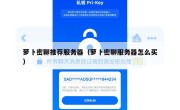 萝卜密聊推荐服务器（萝卜密聊服务器怎么买）