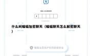 什么叫蝙蝠加密聊天（蝙蝠聊天怎么解密聊天）