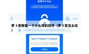 萝卜密聊是一个什么样的软件（萝卜密怎么吃）